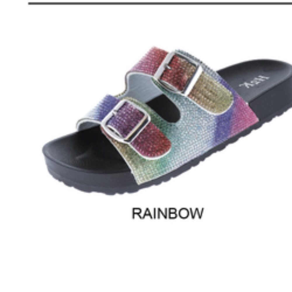 Rainbow rhinestone glitter slide sandals